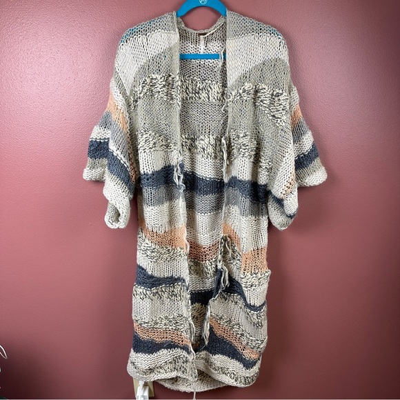 FREE PEOPLE Small Cardigan Sands of Time Sweater Cozy Long Mixed Knit Metallic - Picture 3 of 8